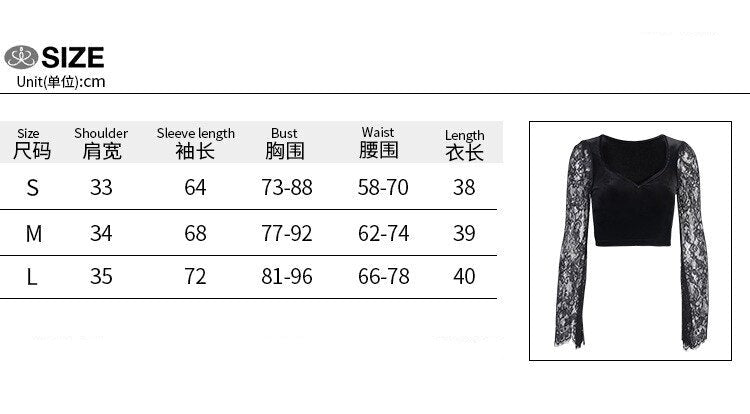 maoxiangshop 90s Vintage Velvet Black Crop Top Elegant Lady Lace Flare Sleeve V Neck T-shirt Harajuku Grunge Retro Tees Women Gothic Clothes