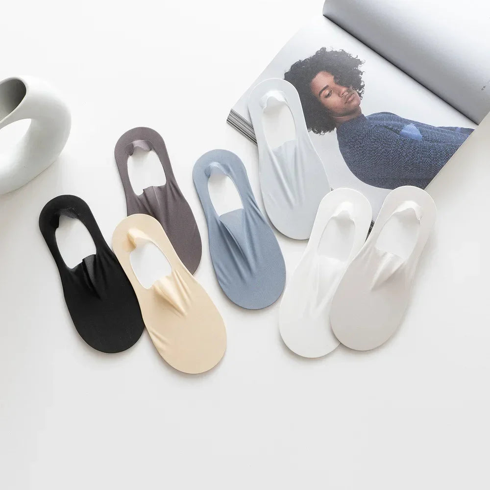 maoxiangshop 3 Pairs Men's Boat Socks Summer Ultra-thin Breathable Solid Color Sock Slippers Comfortable Soft Ice Silk Low Cut Men Sokken