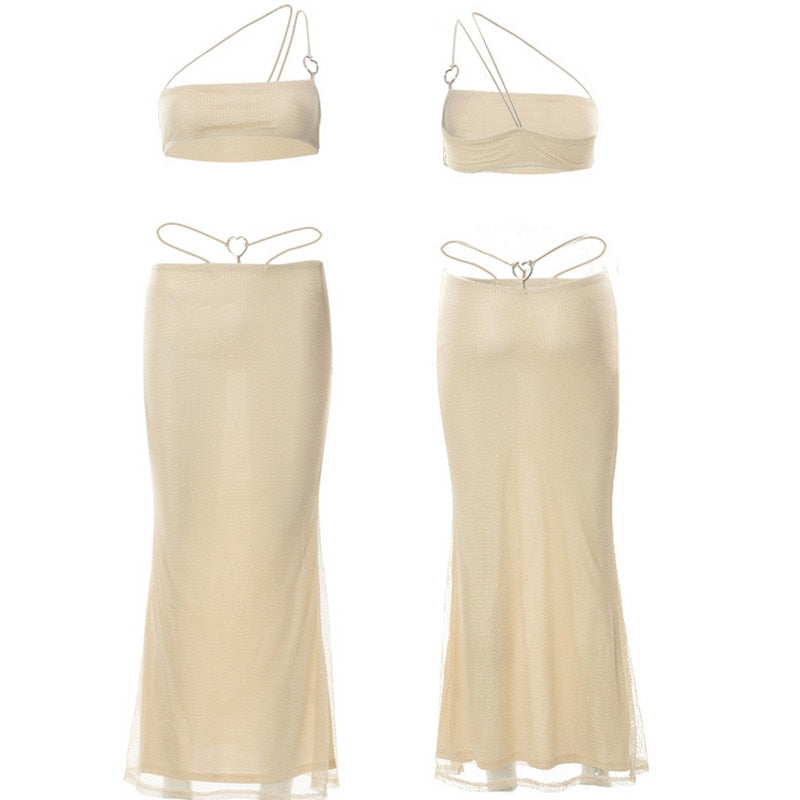 maoxiangshopTwo Piece Skirt Set Women's Suit y2k Clothes Summer Sexy Outfit Cropped Top and Split Skirt Chic Elegant Female Clothing