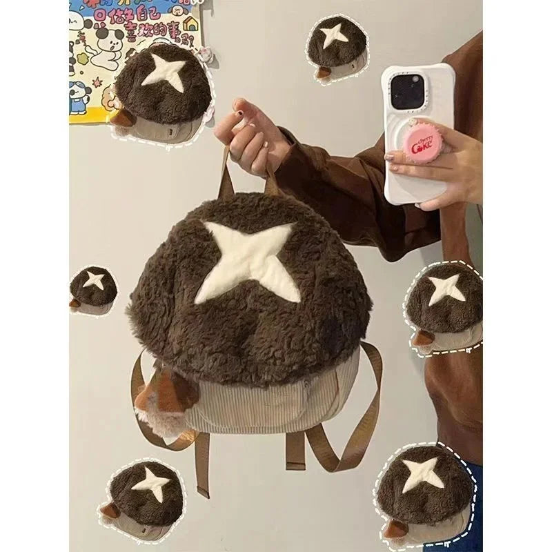 maoxiangshop - 2024 New Cartoon Mushroom Backpack Autumn Winter Anime Plush Cute Doll Bag Christmas Gift Cute Anime Backpack