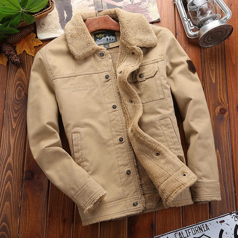 maoxiangshop Thick Down Jacket Top Thick Casual Cotton-padded Men Clothing Men's Cotton Winter Clothes Lapel Warmth Youth Thick Down Jackets