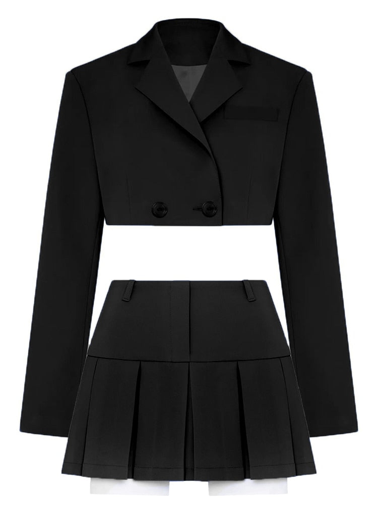 Taruxy Fall Women Blazer Suit Two Piece Sets Turn-down Collar Blazers Tops And Pleated Skirts Femme High Street Y2K Outfits