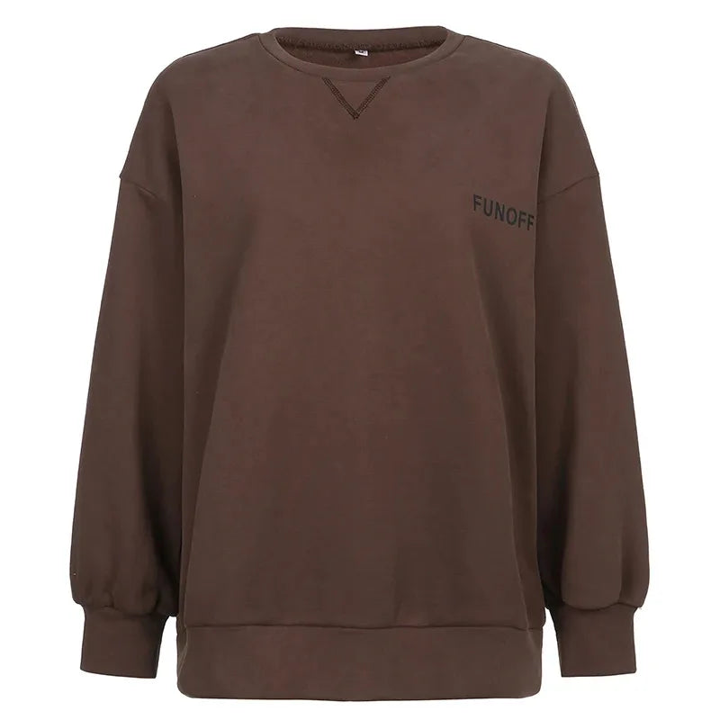 maoxiangshop - New Fall Trend Casual Long Sleeve Pullover Top Embroidered Oversized Brown Y2k Sweatshirt Ladies Winter Fashion Clothing