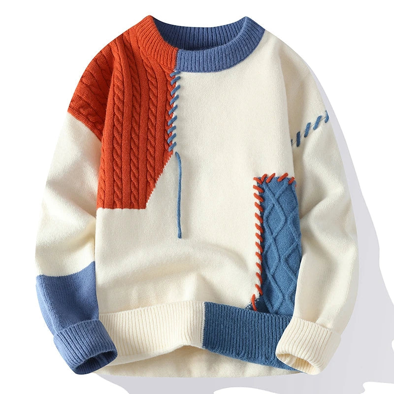 maoxiangshop Autumn Winter Warm Mens Sweaters Fashion Turtleneck Patchwork Pullovers New Korean Streetwear Pullover Casual Men Clothing