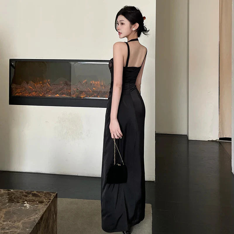 maoxiangshop-Women's Long Dresses 2024 Spring New Lace Splicing Slim Imperial Sexy High Split Spice Girl Slim Dresses