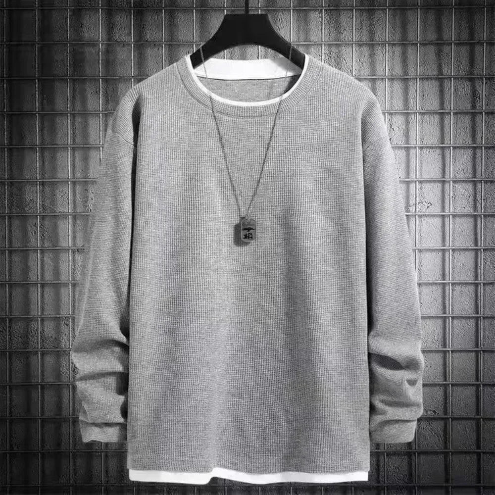 maoxiangshop Fake two long sleeve hoodie men spring and autumn loose jacket to wear simple solid color large size casual T-shirt