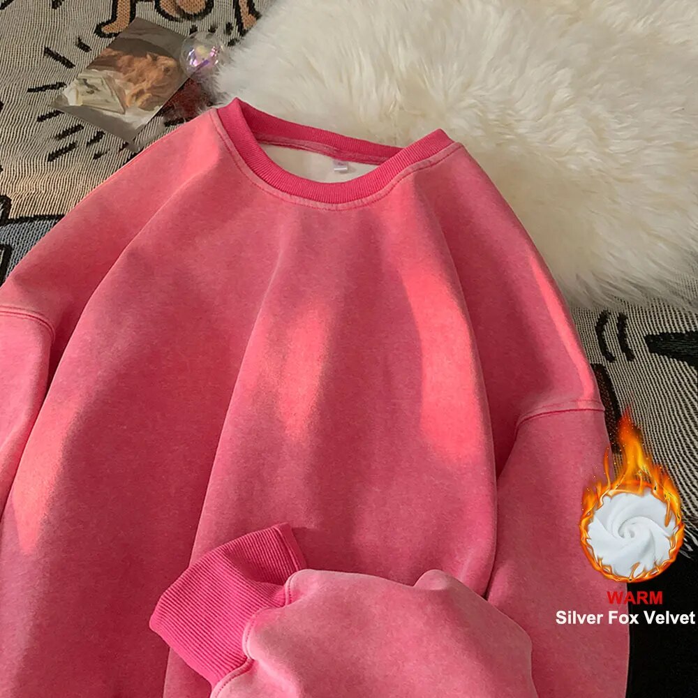 maoxiangshop American Washed Old Pullovers Sweatshirts Men Loose Solid Color Autumn Large Size Warm O Neck Tops Hip Hop Y2k Sweatshirt