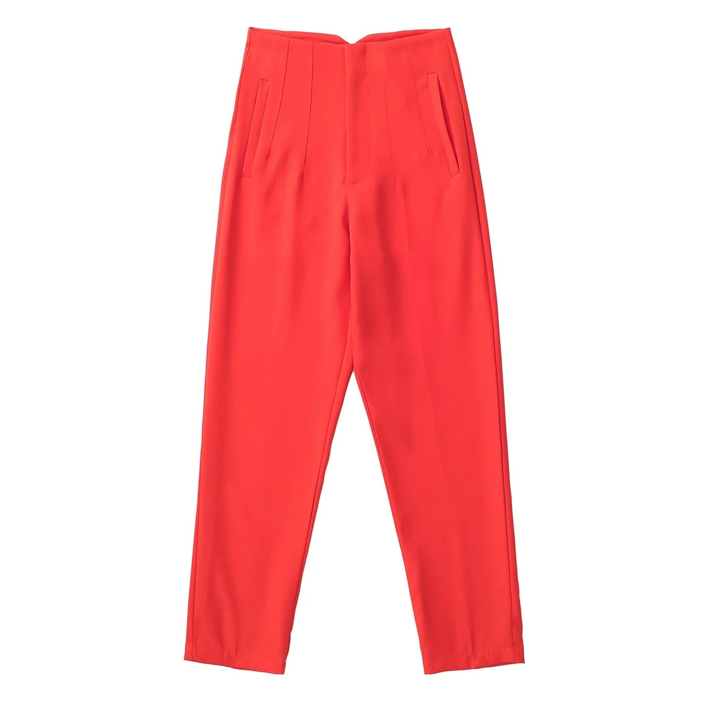 maoxiangshopWomen Light Blue Chic Fashion Office Wear Straight Pants Vintage High Waist Zipper Fly Female Trousers Fashion
