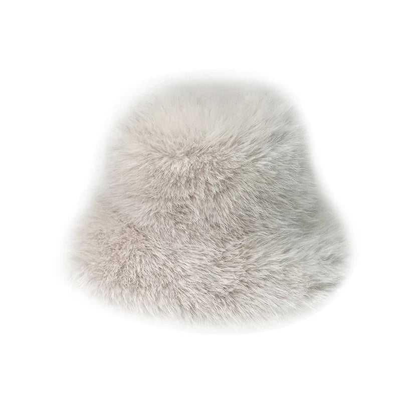 maoxiangshop - Fluffy Fur Bucket Hat for Women Imitation Mink Hair Warm Basin Cap Thickened Plush Winter Hats Lady Fashion Panama Fisherman Cap