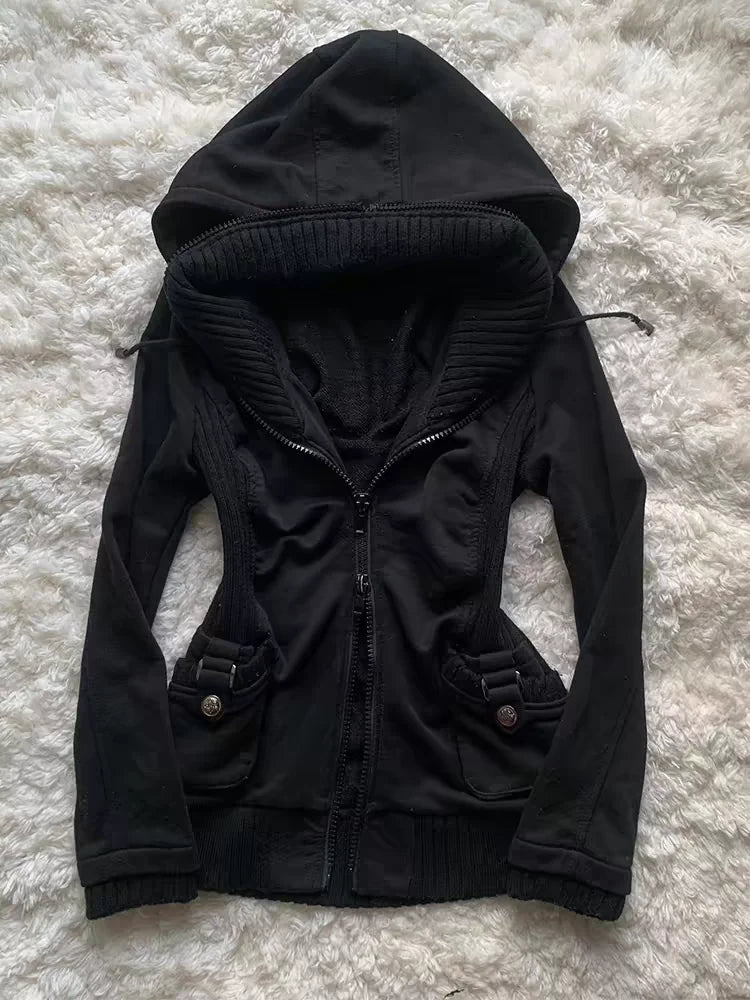 maoxiangshop - Punk Coat Dark Winter Clothes Women Gothic Zip Up Hoodies 2024 New Korea Oversized Tops Jackets Femme Hoody Streetwear Coats Top
