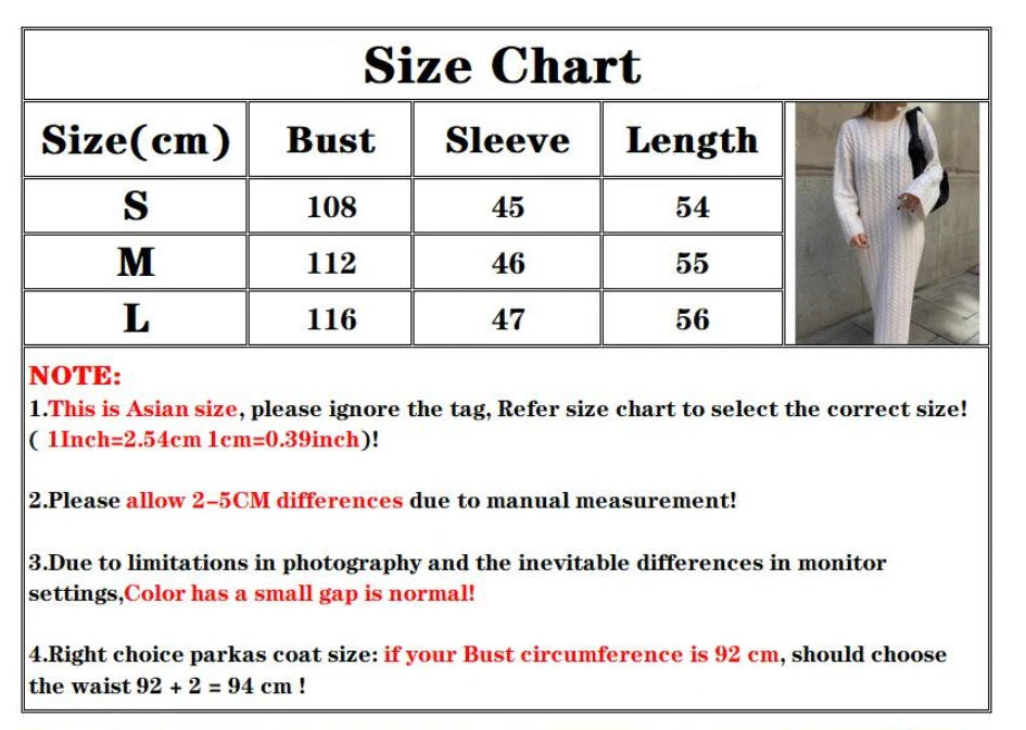 maoxiangshop Autumn Winter Knitted Dress Women Fashion Solid Color Ribbed Sweater Dress Female Elegant Casual Loose Long Sleeve Long Dresses