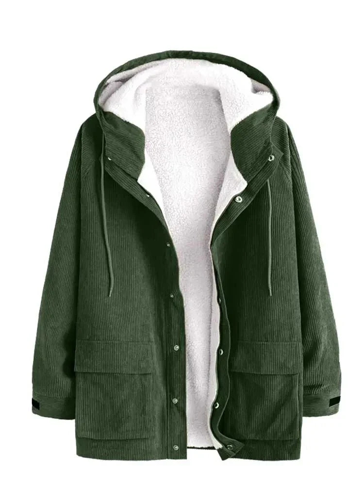 maoxiangshop Jacket for Men Faux Fur Fluffy Corduroy Hooded Coats Solid Raglan Sleeve Jackets Fall Winter Streetwear Warm Outerwear