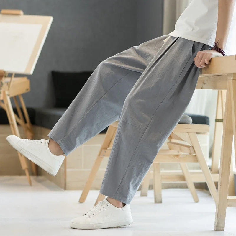 maoxiangshop 6 Colors Summer Men's Trousers Cotton Linen Fashion Thin Soft Casual Pants Breathable Loose Shorts Straight Pants Streetwear