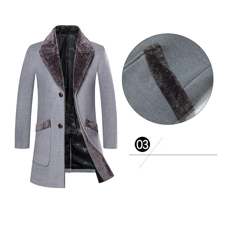 maoxiangshop Zoulv Male Solid Color Slim Casual Windbreaker Jacket 5XL Winter Men's Long Woolen Coat Fur Collar Warm Woolen Coats