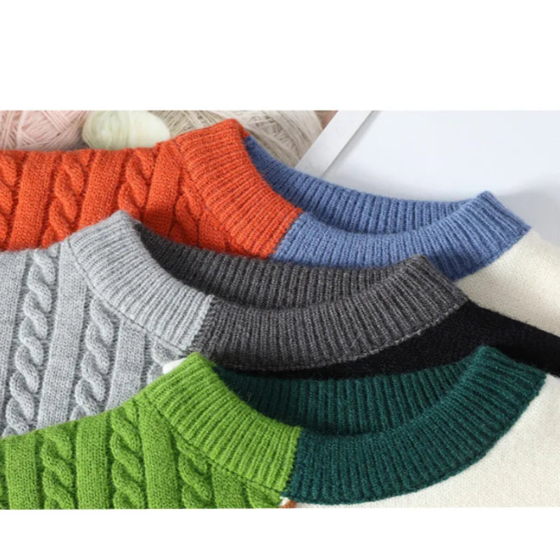 maoxiangshop Autumn Winter Warm Mens Sweaters Fashion Turtleneck Patchwork Pullovers New Korean Streetwear Pullover Casual Men Clothing