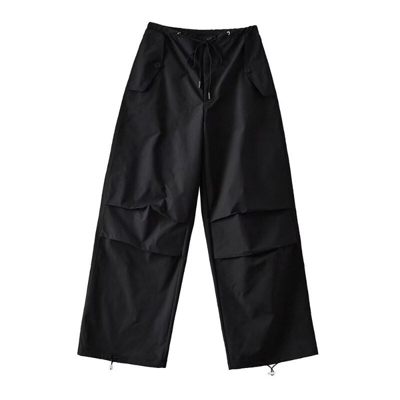 Thin style loose cargo pants women's high waist casual paper bag pants lace-up trousers 2023 summer new cargo pants for women