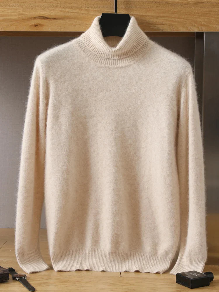 maoxiangshop Men's 100% pure Mink velvet Cashmere Sweater High Lapels Pullovers Knitted Winter New Tops Long Sleeve High-End Jumpers
