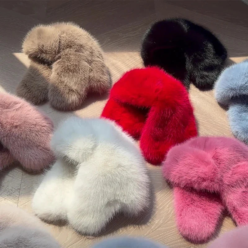 maoxiangshop - 2024 Winter Women Fluffy Furry Faux Fox Fur Bomber Hats Flaps Luxury Vintage Y2k Girls Warm Earflap Snow Ski Hat Caps Russian