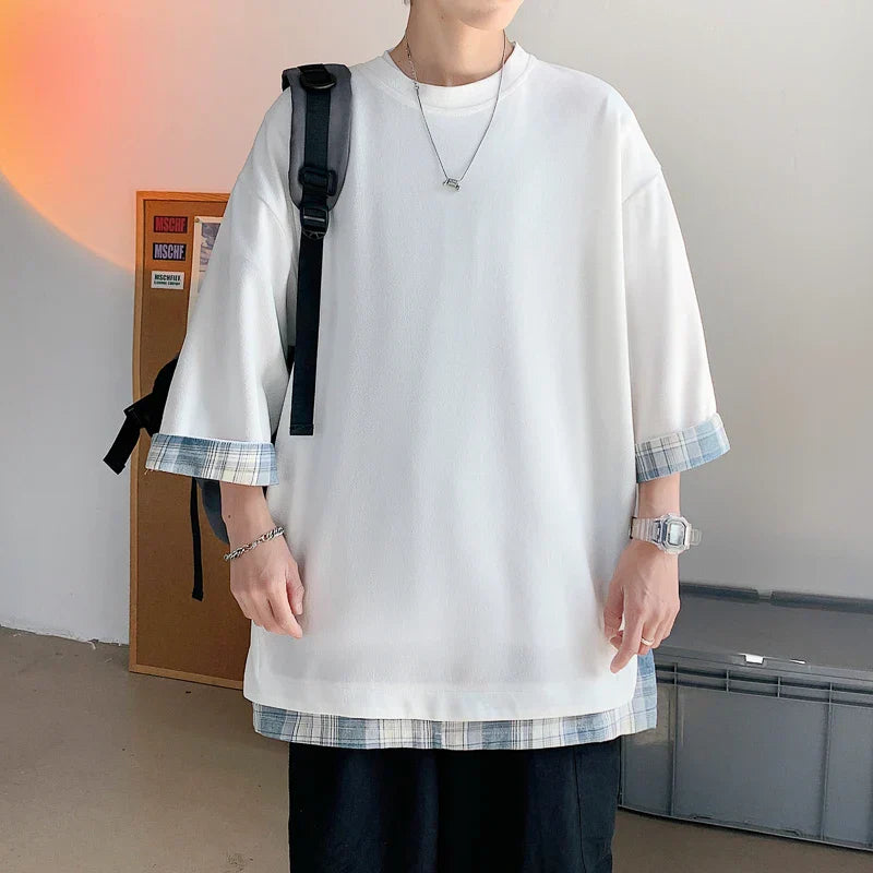 maoxiangshop T-shirts Men Design Casual All-match Patchwork Couple Clothing Teens Streetwear Fashion Ulzzang Summer Baggy Dynamic O-neck Cozy