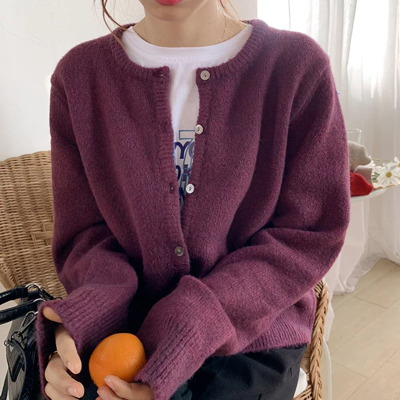Women's Gray Button Down Lightweight Knit Cardigans Cashmere Sweaters Black Fall Long Sleeve Ladies Tops
