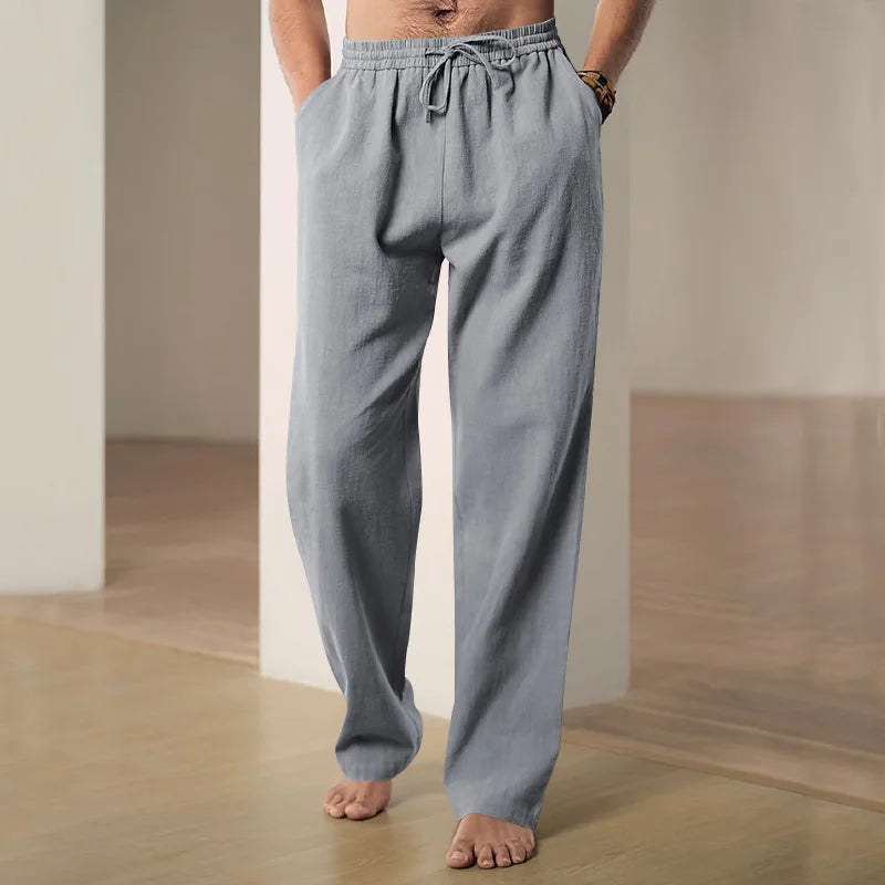 maoxiangshop Summer Cotton Linen Trousers Breathable Men's Trousers Hemp Elastic Waist Casual Pants Harajuku Trous Loose Casual Sports Pants