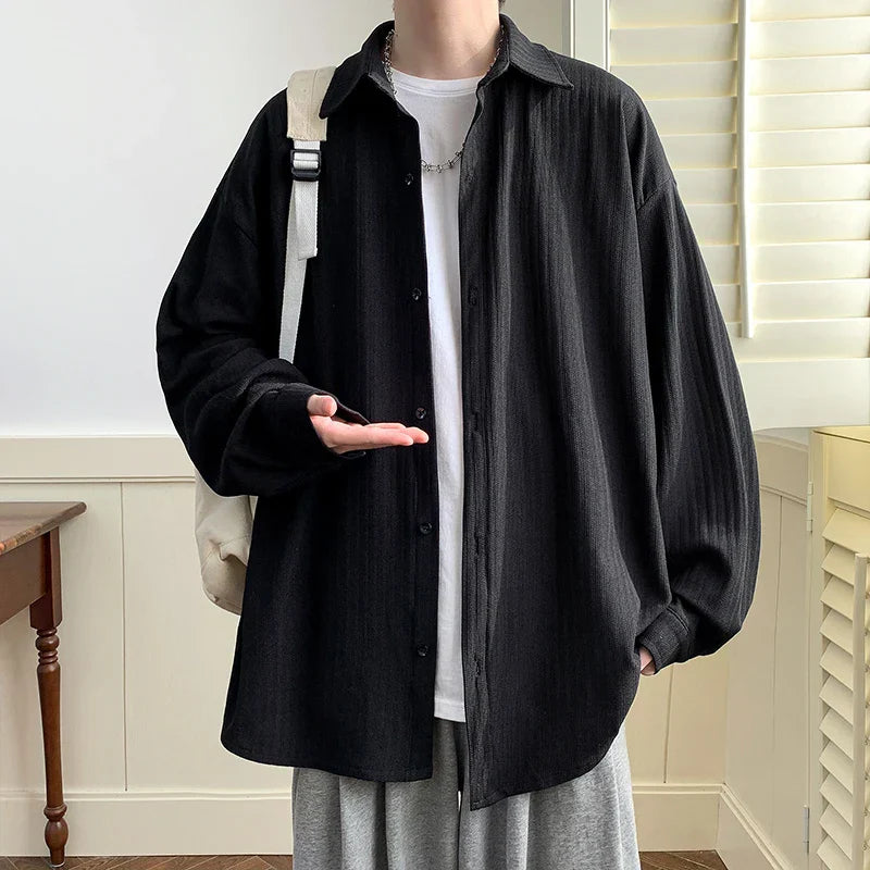 maoxiangshop 2024 Spring Summer Men White Vintage Shirts Mens Harajuku Fashion Oversized Shirt Male Black Casual Streetwear Blouses 5XL