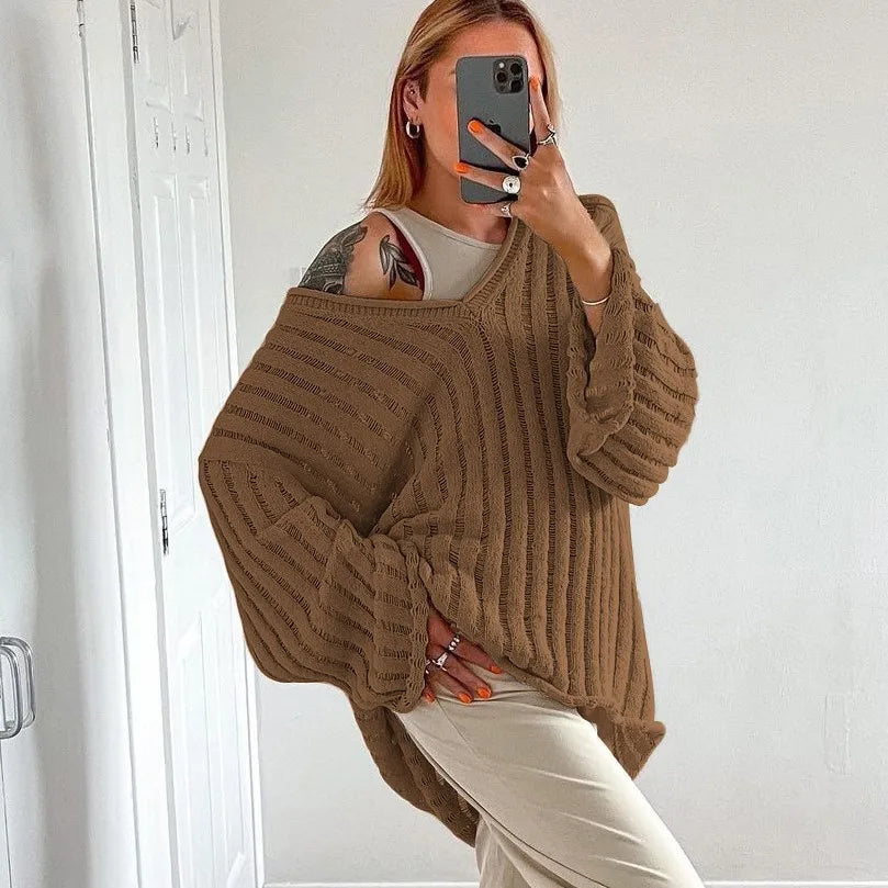 maoxiangshop - Knitted Pullover Sweater Women Long Sleeve V Neck Loose Casual Top Women Autumn Winter Oversize Jumper Sweaters Mujer