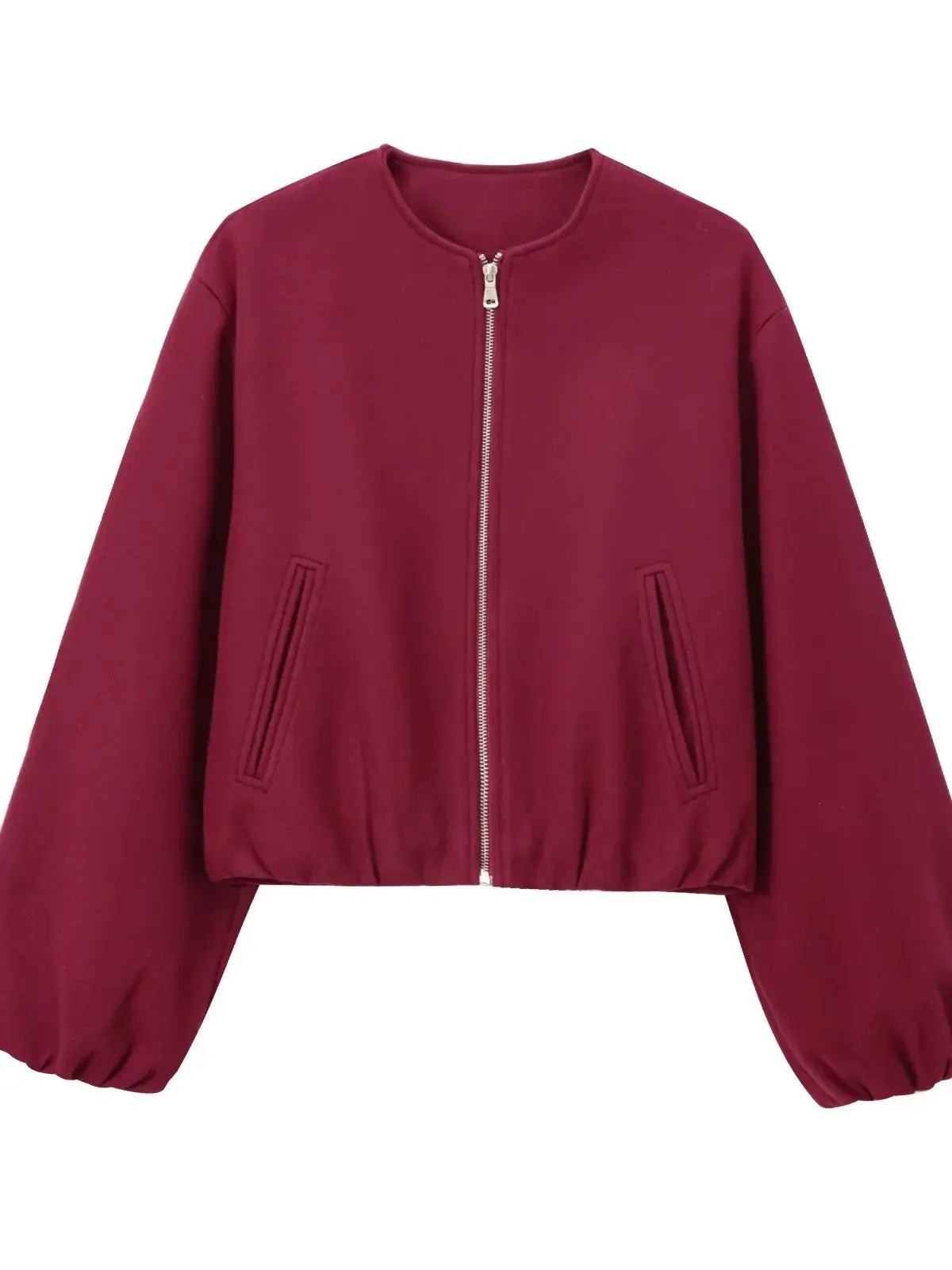 maoxiangshop - 2024 Women's Fashion Autumn/Winter Soft Bomber Jacket Women Retro Round Neck Long Sleeve Elastic Hem Zipper Female Coat