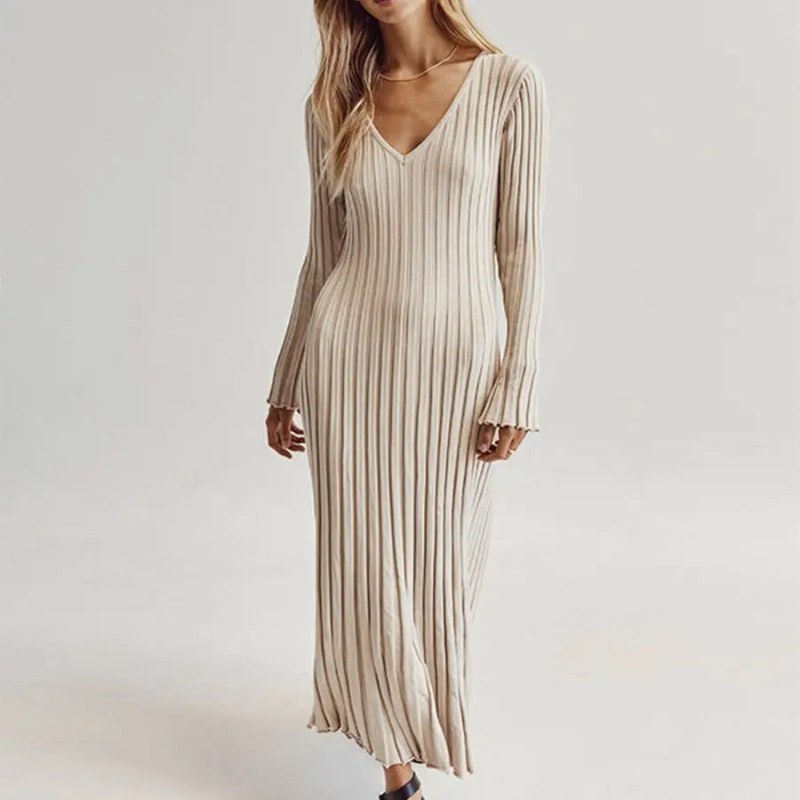 maoxiangshop - Fashion Long Sleeve Crewneck Tight Knitted Sweater Dress Autumn New Sweater Dress Women Pit Solid Color Base Dress elegant