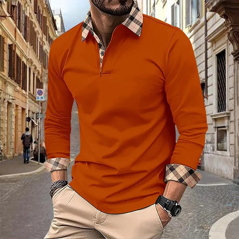 maoxiangshop 2024 Autumn Men's Polo Shirt Lapel Pocket T-shirt Men's Breathable Business Casual Long sleeved