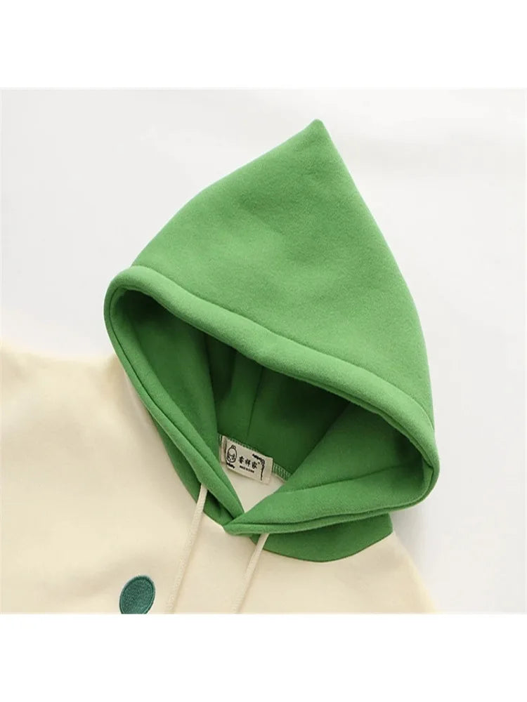 maoxiangshop Women Hooded Sweatshirt Casual Loose Long Sleeve Cartoon Embroidery Hoodies Female Winter Fleece Thick Pullover