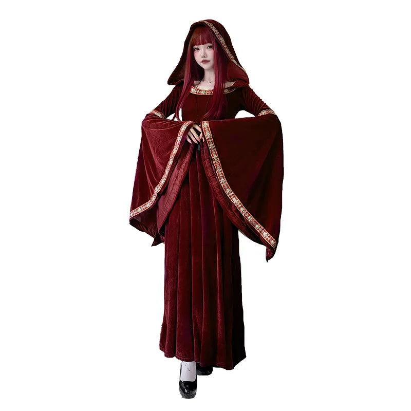 maoxiangshop - Halloween Adult Cosplay Costumes Medieval Retro Court of Europe Vampire Little Red Riding Hood Female Witch Dress 