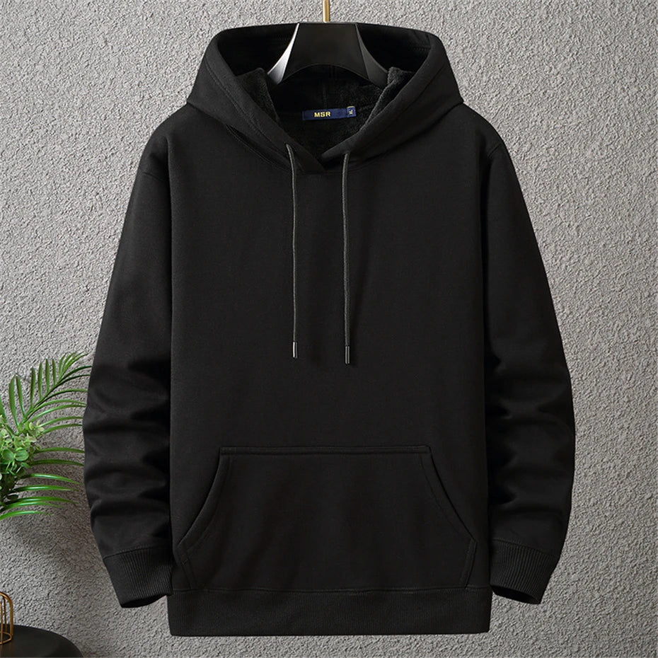 maoxiangshop Solid Color Hoodies Men 12XL 10XL Plus Size Hoodies Autumn Winter Thick Fleece Hoodie Male Big Size 12XL Hooded Pullover Black