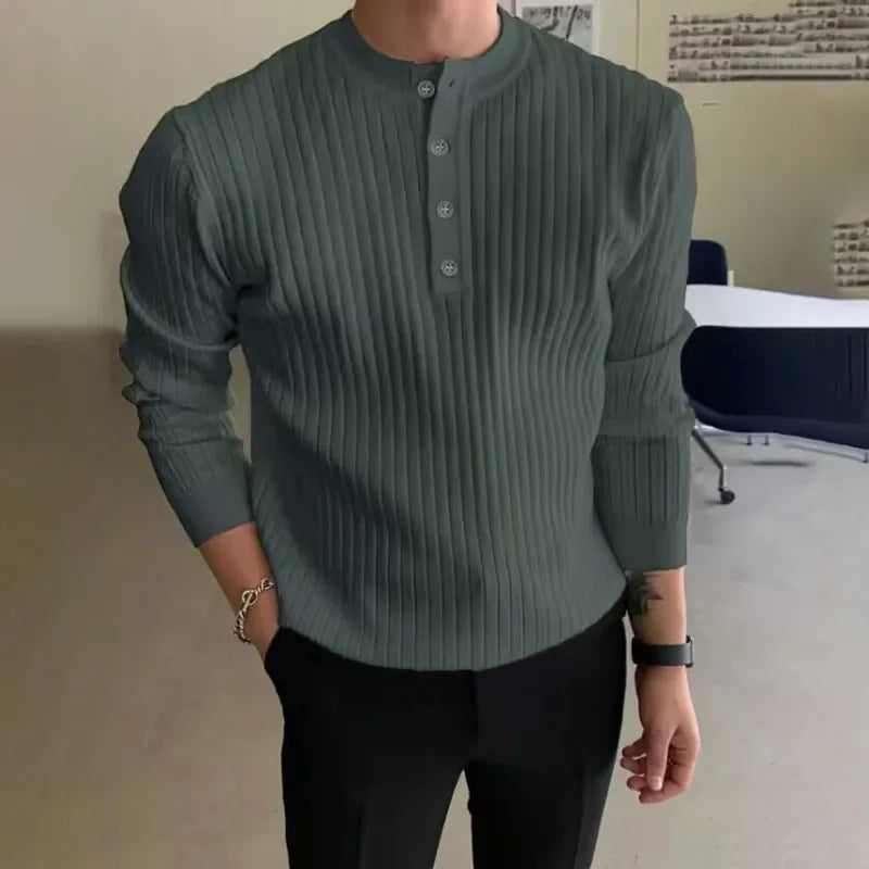 maoxiangshop Men's Semi High Neck Button Knitted Sweater, Men's 2024 Autumn and Winter Sweater, Casual Pullover, Long Sleeved Knitted Sweater
