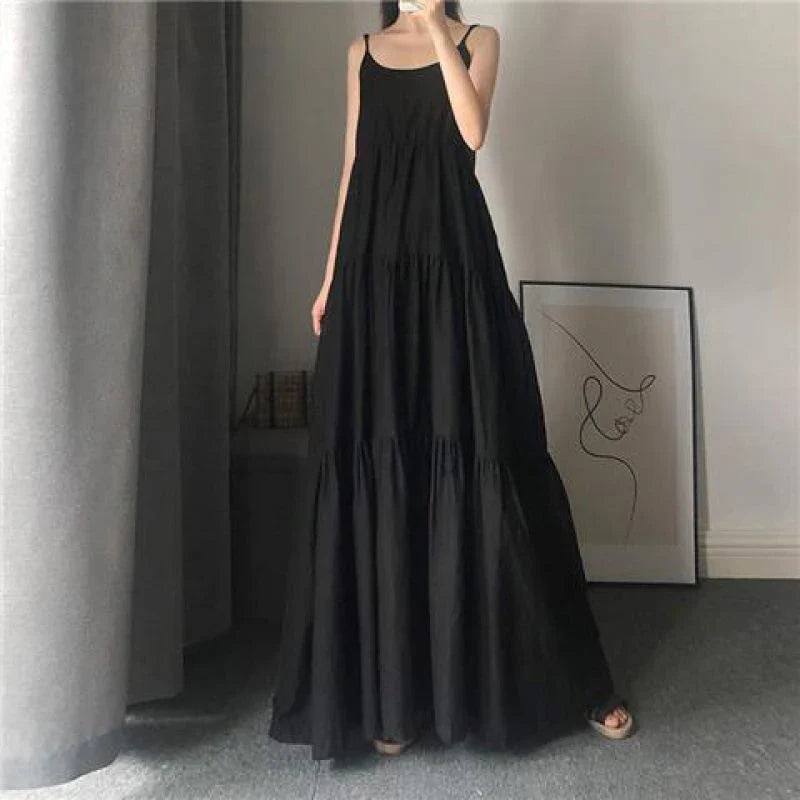 Elegant Long Dress Women Spaghetti Strap A Line Dresses Holiday Beach Sleeveless Vestidos Korean Oversized Casual Sundress