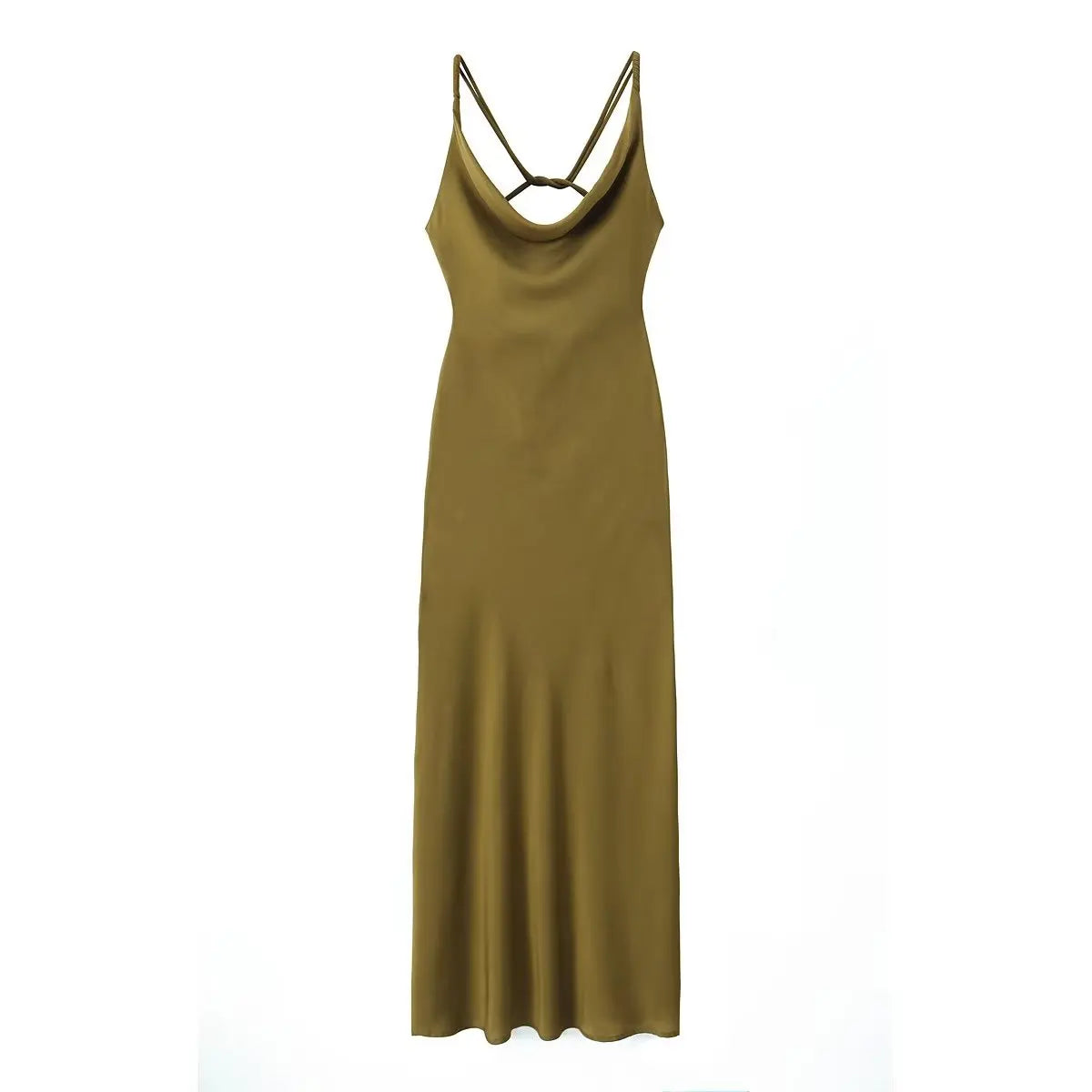 maoxiangshop-Sexy Women Olive Green Backless Swinging Collar Satin Slip Dress