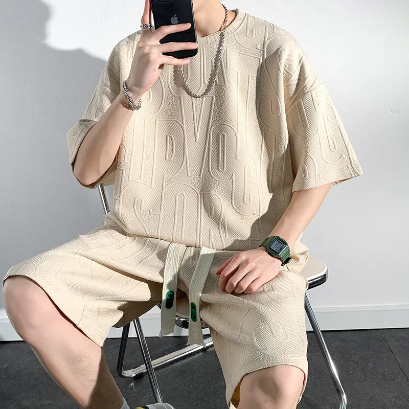 maoxiangshop Men Sets Summer O-neck T-shirts Baggy Harajuku Shorts All-match Breathable Ulzzang High Street Teens Male Stylish Handsome Cool