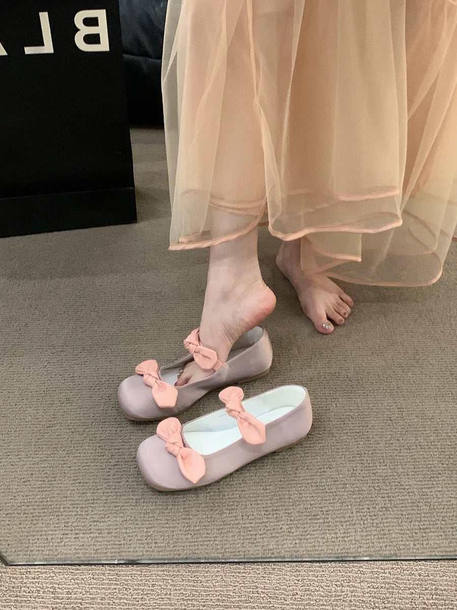 maoxiangshop - 2024 NEW Korean style Lolita Mary Jane Shoes Women's Shoes Square Toe Women's Shoes Two Bow Ballet Flats Spring/Autumn Flats