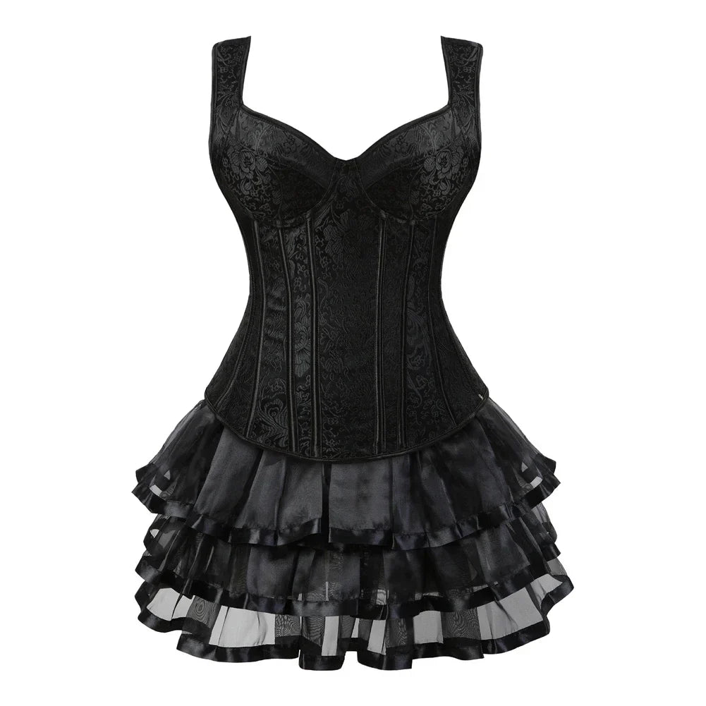 maoxiangshop - Corset Skirt for Women Steampunk Straps Bustiers Dress Sexy Corsetto Dresses Classic Clubwear Carnival Costume Halloween Outfits
