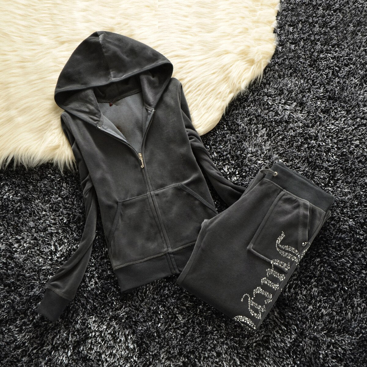 maoxiangshop 1:1 Top Quality Original Juicy Corture Tracksuit Woman Velvet Crop Female Suits Sweatshirt and Pants Set Sportswear Hoodies Suit