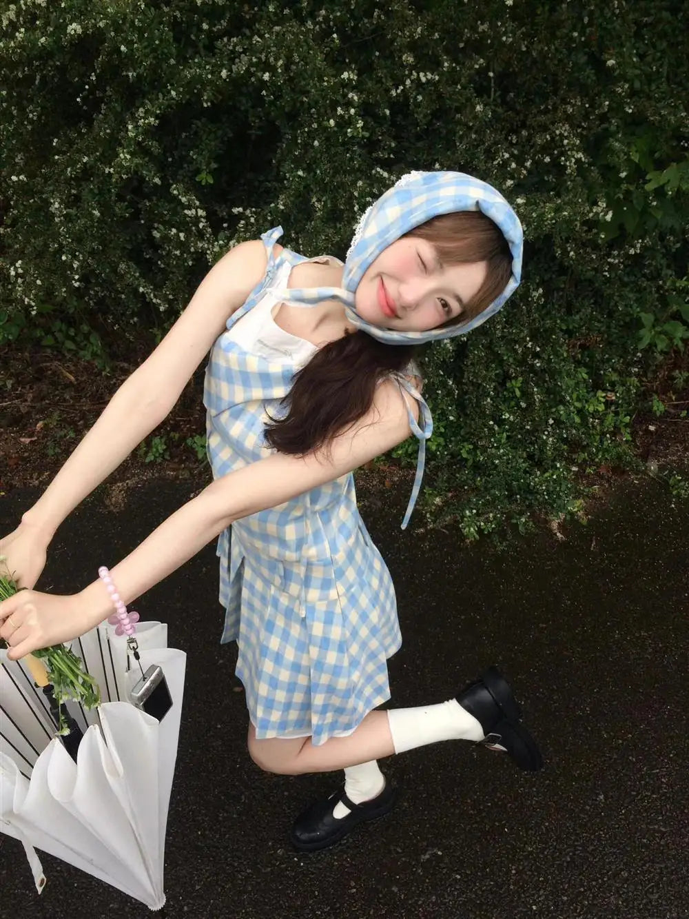 maoxiangshop - 2000s Vintage Blue Plaid Fake Two Piece Dress Women Casual Retro Y2k Mini Dress Summer 2024 Japanese Fashion Sweet Cute Dress