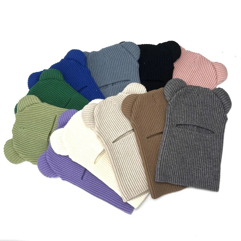 maoxiangshop - Knitted Full Face Cap 1 Holes Balaclava Hat Outdoor Sports Skiing Riding Motorcycle Face Mask Winter Autumn Windproof Warm Masks