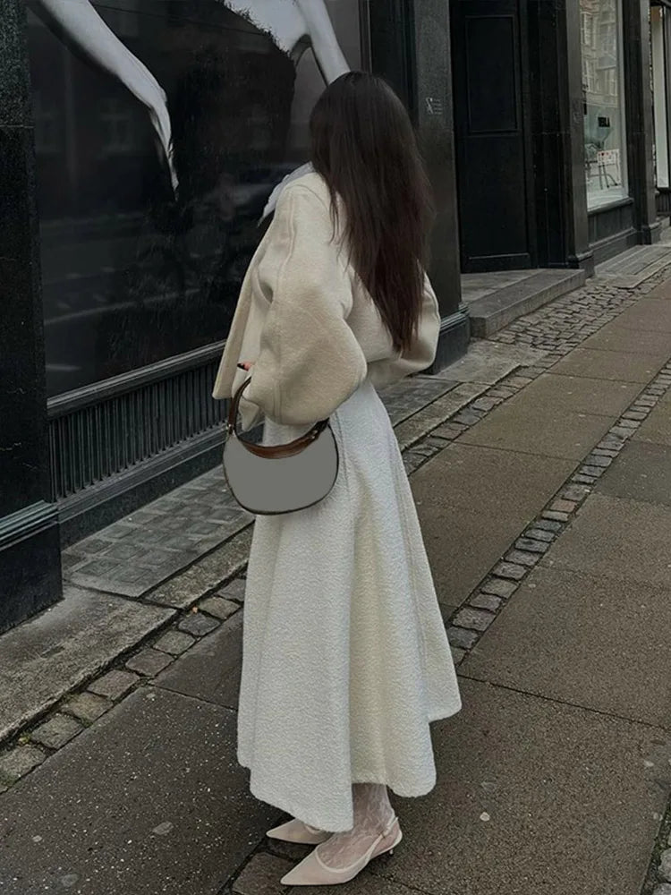 maoxiangshop - Chic Woolen Women's Short Coats O Neck Long Sleeve One Button Coat 2024 Autumn Winter Elegant Female Commute Outerwears