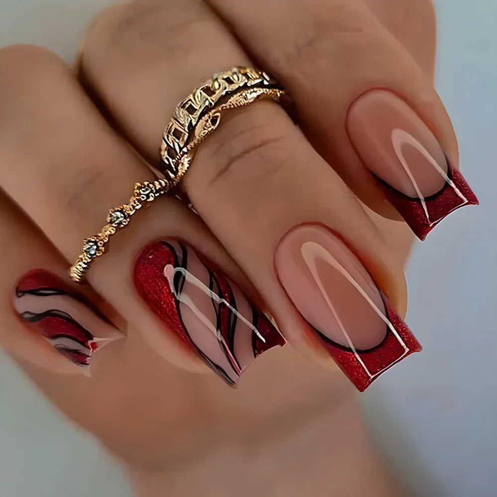 maoxiangshop 24Pcs Coffin False Nails Purple Butterfly Designs Fake Nails with Shiny Rhinestone Wearable French Full Cover Press on Nails