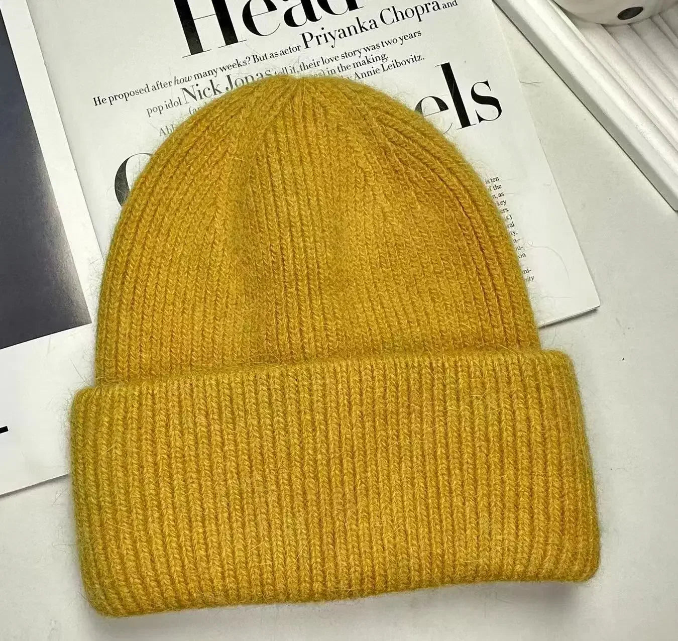 maoxiangshop 21colors Autumn Angola Rabbit Fur Knitted Beanies Winter Skullies Women's Hat Fashion Solid Warm Cashmere Wool Three Fold Thick
