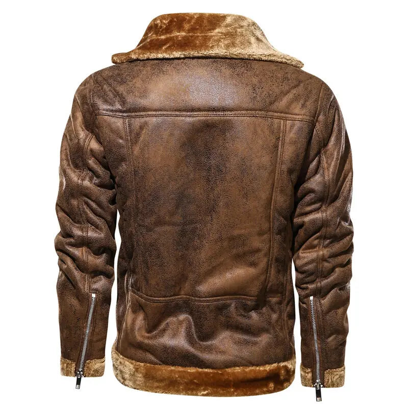 maoxiangshop Men's Autumn and Winter PU Leather Jacket New Oversized Plus Velvet Thick Leather Jacket Youth Fashion PU Leather Jacket Coat