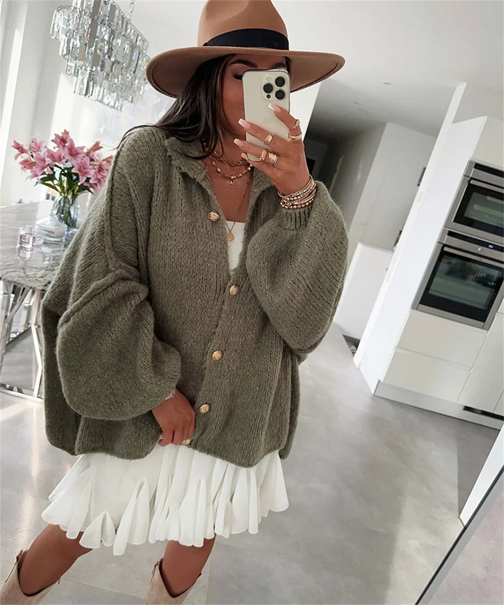 maoxiangshop - Casual Cardigan Women Sweater Loose Single Breasted O-neck Fashion Sweaters 2024 Autumn Office Female All-match Top Coat