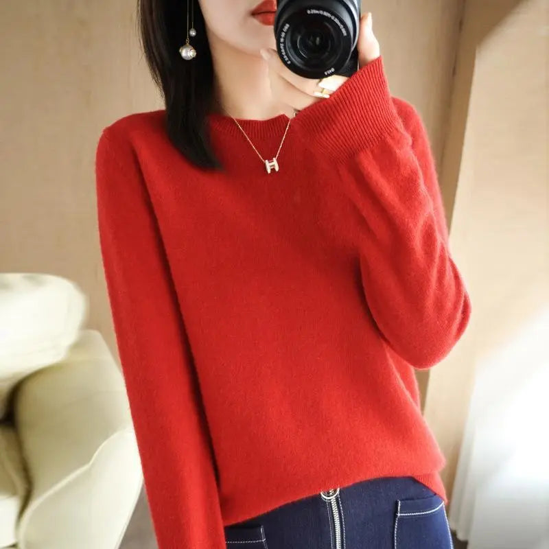 maoxiangshop Women Sweater Spring Autumn Long Sleeve O-neck Pullovers Warm Bottoming Shirts Korean Fashion Sweater Knitwear Soft Jumpers