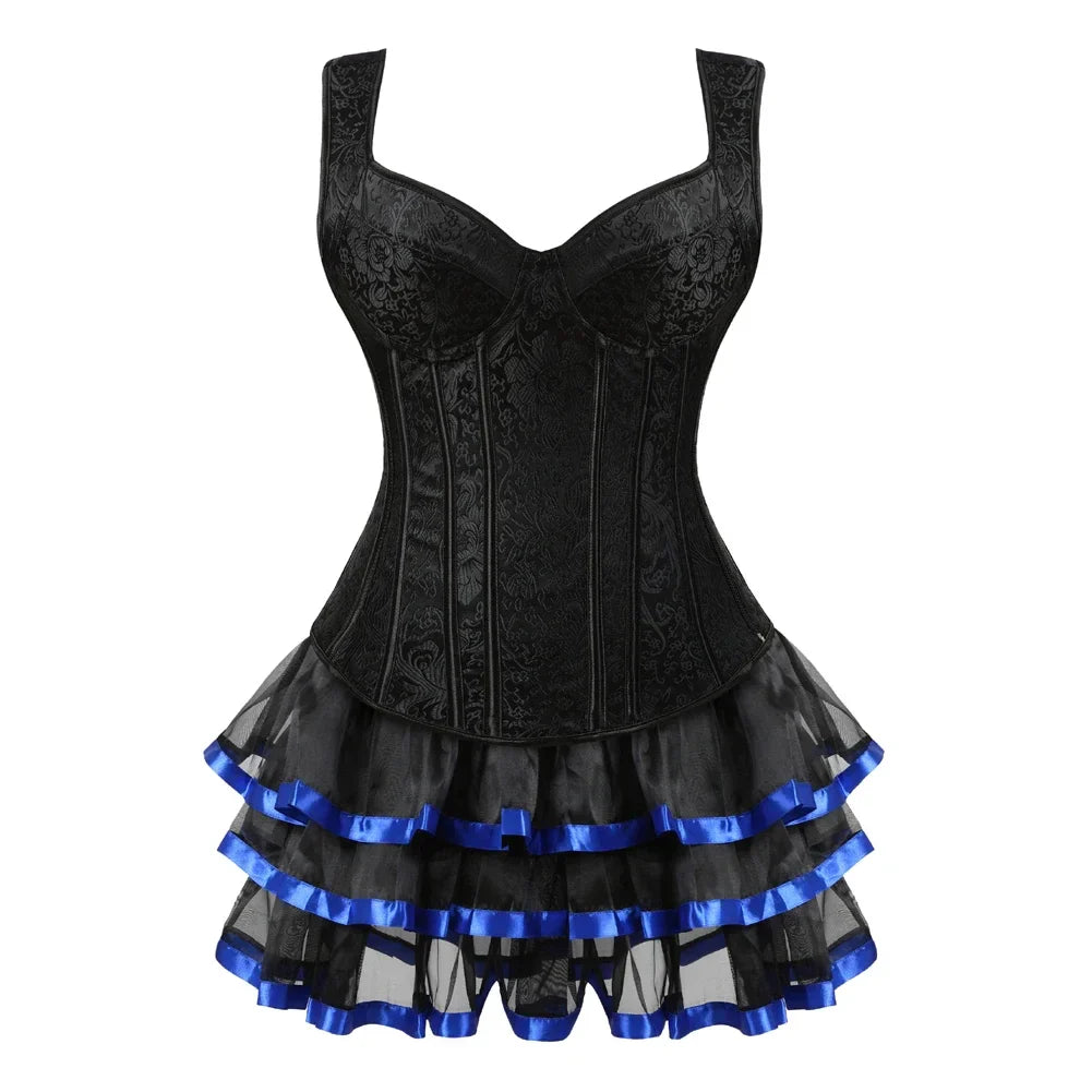 maoxiangshop - Corset Skirt for Women Steampunk Straps Bustiers Dress Sexy Corsetto Dresses Classic Clubwear Carnival Costume Halloween Outfits