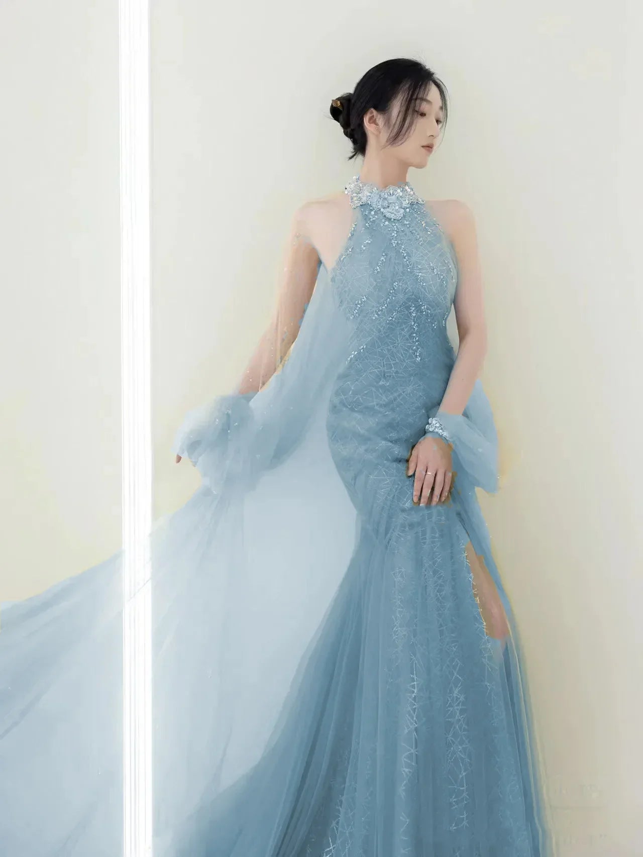 maoxiangshop Evening Party Dress Women's Sleeveless Pearl Halter Elegant Dubai Banquet Gown Elegant Ladies Prom Dresses for Women Vestidos